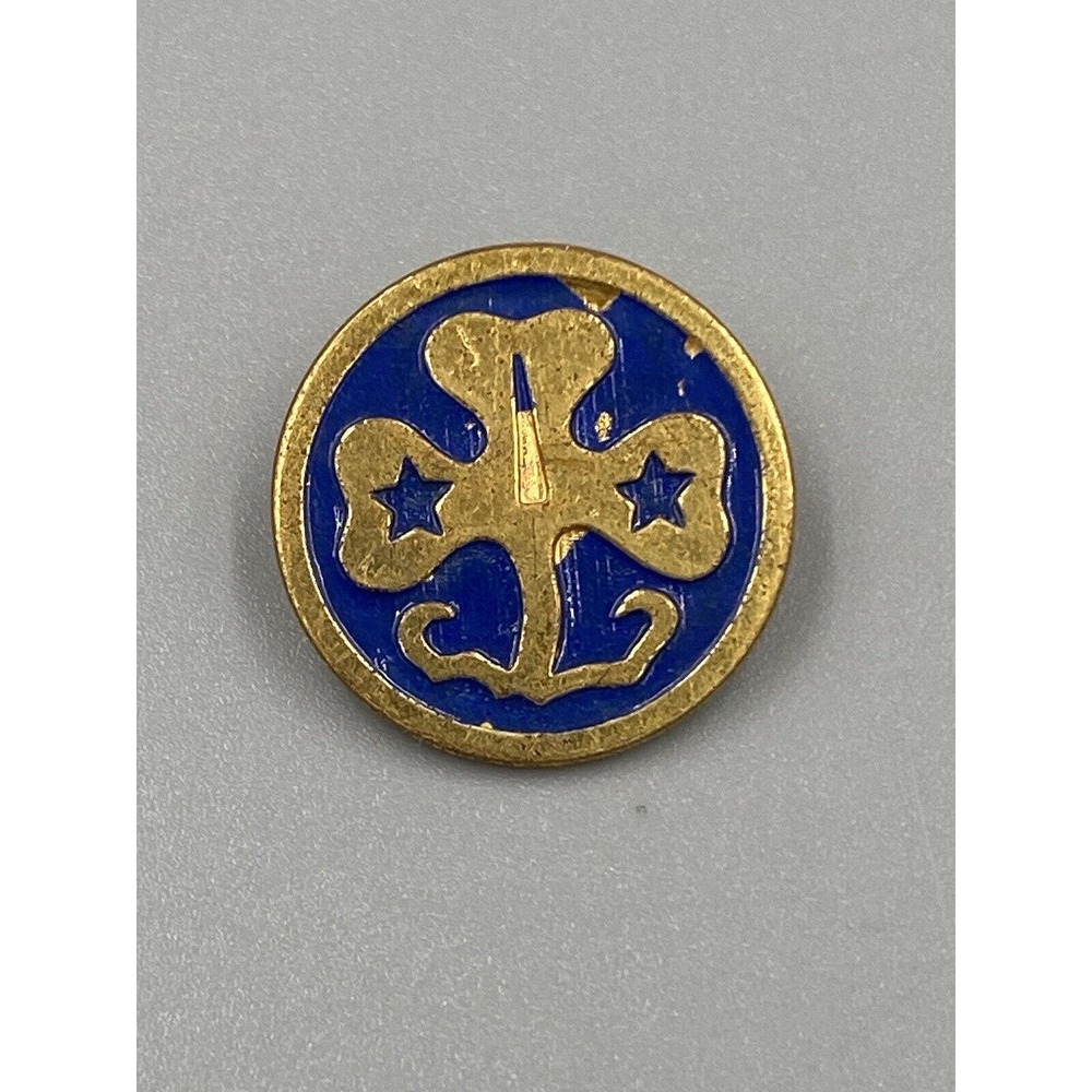 Vintage Girl Scout Trefoil Blue & Gold Colored Lapel Hat Pin